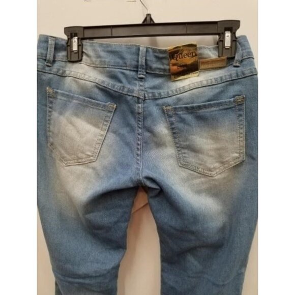 Queen Jeans Premium Blue Denim Lace Front Push Up Style slimming tapered ankle - Picture 2 of 4